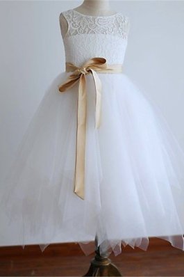 Robe de cortège enfant naturel avec fleurs en tulle avec zip encolure ronde