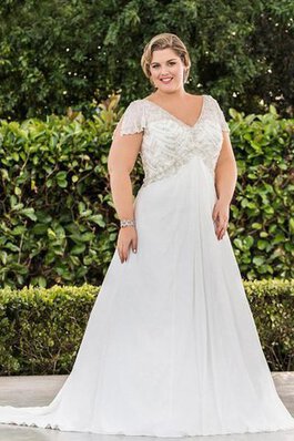 Vestido de Novia de Corte-A en Gasa de Cordón de Escote en V de Manga tapada