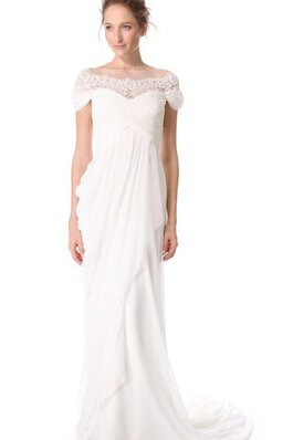 Robe de mariée informel noeud avec décoration dentelle avec chiffon avec manche courte