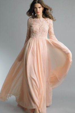 Robe de soirée naturel ligne a de col haut avec décoration dentelle avec chiffon