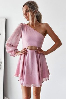 Langärmeliges One Schulter Beliebt Chiffon Mini Abschlusskleid