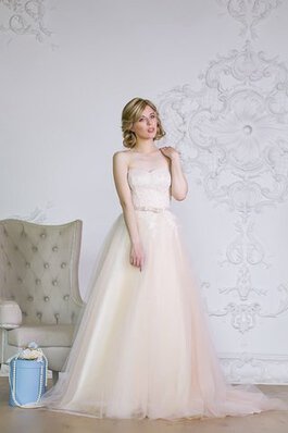 Robe de mariée simple manche nulle a-ligne col en forme de cœur longueru au niveau de sol