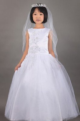 Duchesse-Linie Tüll A-Line Blumenmädchenkleid ohne Ärmeln mit Applike
