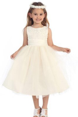 Normale Taille A-Line Bateau knöchellanges Blumenmädchenkleid mit Applikation mit Perlen