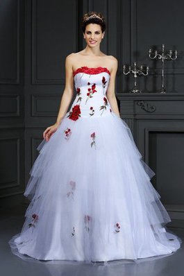Trägerloser Ausschnitt Satin Normale Taille Anständiges Brautkleid mit Blume