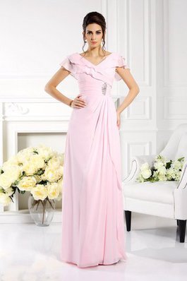 V-Ausschnitt Chiffon Kurze Ärmeln Bodenlanges Brautmutterkleid mit Rüschen