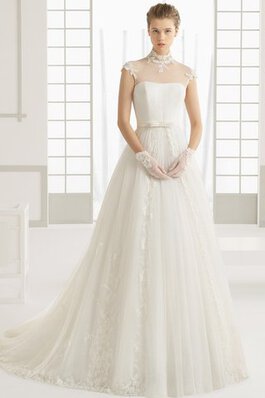 Robe de mariée romantique grandiose avec perle de traîne courte de tour de ceinture empire