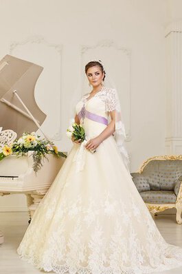 Robe de mariée naturel cordon avec perle de col en v avec manche épeules enveloppants