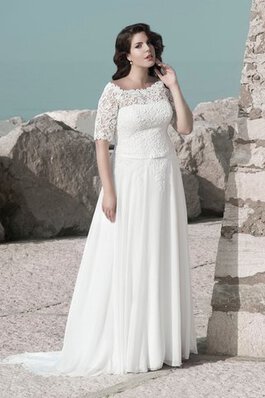 Strand plissiertes Sweep train Spitze extravagantes Brautkleid mit Schaufel Ausschnitt