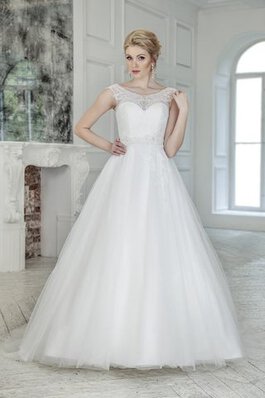 Robe de mariée naturel jusqu'au sol textile en tulle avec manche épeules enveloppants ligne a