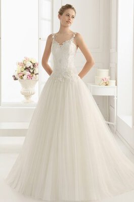 Robe de mariée plissé luxueux avec fleurs broder col en bateau