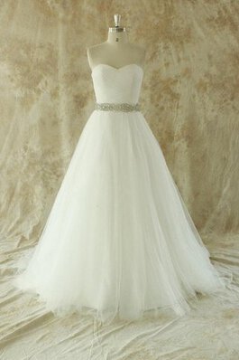 Robe de mariée sexy manche nulle avec perle ceinture textile en tulle