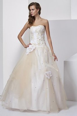 Herz-Ausschnitt Tüll Bodenlanges Quinceanera Kleid mit Blume mit Empire Taille