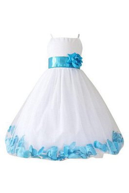 Ärmellos Tüll A-Line wadenlanges Blumenmädchenkleid mit Empire Taille