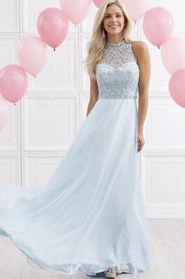 Hoher Ausschnitt A Linie Chiffon schlichtes langes Ballkleid mit Schlüsselloch Rücken