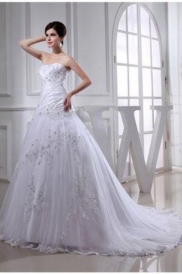 Robe de mariée facile en taffetas appliques a-ligne textile en tulle