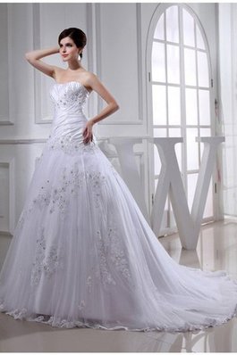 Vestido de Novia de Corte-A en Tafetán y Tul de Cola Capilla de Abalorio