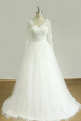 Robe de mariée elégant festonné ligne a v encolure en tulle