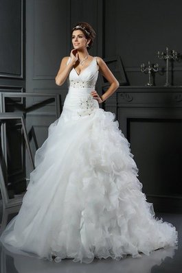 Robe de mariée longue elégant de lotus de mode de bal de col en v