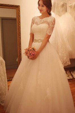 Robe de mariée naturel luxueux ligne a en tulle avec cristal
