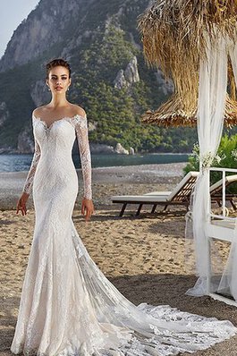 Abito da Sposa Coda A Strascico Corto Cuore Fuori dalla spalla in Pizzo Tubino sexy