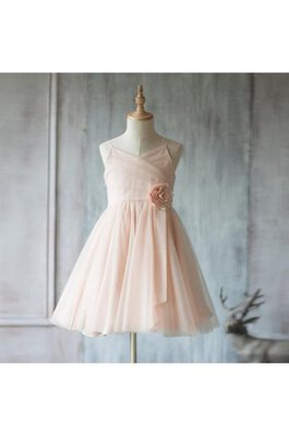 Robe de cortège enfant plissage de lotus en tulle manche nulle v encolure