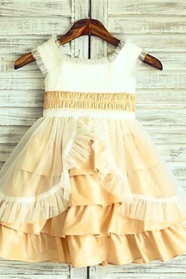 Natürliche Taile Geschichtes Quadrat Ausschnitt Prinzessin Blumenmädchenkleid mit Blume