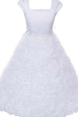 Reißverschluss A-Line knöchellanges Blumenmädchenkleid mit Schmetterlingsknoten aus Satin