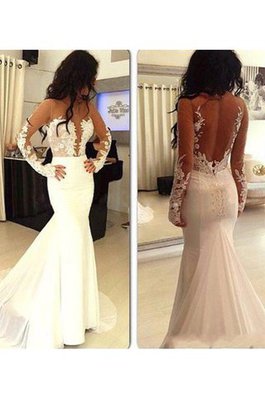 Abito da Sposa con Applique in Raso Lungo con Maniche Lunghe Tondo