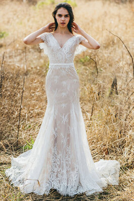 Abito da sposa in pizzo affascinante lunghi in pizzo con manica corte sirena