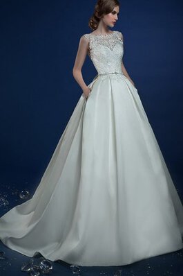 Abito da Sposa in Raso Senza Maniche con Applique decorato con Perline Naturale