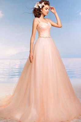 Vestido de Novia en Tul de Cola Corte de Escote de Tirantes Espaguetis de Sin mangas