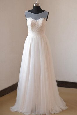 Robe de mariée naturel avec décoration dentelle a-ligne en tulle avec zip