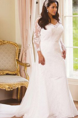 Robe de mariée facile elégant ligne a de col en v avec manche longue