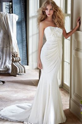 Robe de mariée naturel avec ruban de bustier sans dos de traîne moyenne