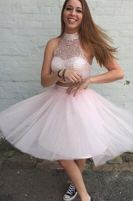 Robe fête de la rentrée de col haut 2 pice avec perle avec sans manches textile en tulle