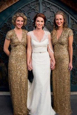 Reißverschluss kurze Ärmeln enges Paillettenbesetztes sexy bescheidenes Brautjungfernkleid