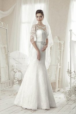 Ärmellos Bateau Perlenbesetztes Elegantes Brautkleid mit Kristall mit Bordüre