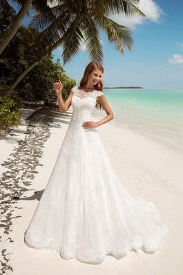 Robe de mariée brillant modeste simple de traîne moyenne avec manche épeules enveloppants