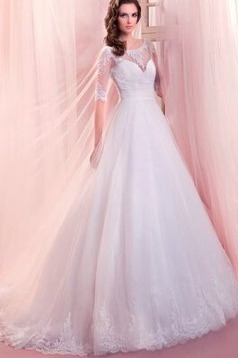 Robe de mariée naturel de traîne moyenne en organza avec lacets avec manche 1/2