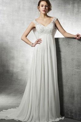 Abito da Sposa con Bottone in Chiffon a riva in Pizzo Coda A Strascico Corto A-Line