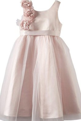 Robe de cortège enfant avec nœud a-ligne avec fleurs de tour de ceinture en haute en tulle