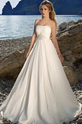 Robe de mariée de traîne mi-longue de bustier ruché a plage a-ligne