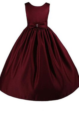 A linie Perlenbesetztes Satin bodenlanges Blumenmädchenkleid mit gekappten Ärmeln