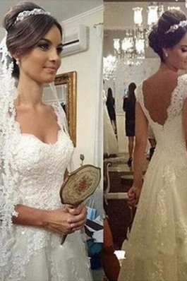 A-Line Bodenlanges Bescheidenes Brautkleid mit Bordüre aus Tüll