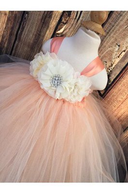 Duchesse-Linie Tüll knöchellanges Blumenmädchenkleid mit Blume mit Plissierungen