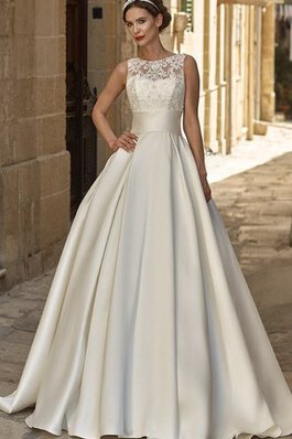 Robe de mariée spécial col ras du cou de col en v de traîne moyenne avec zip