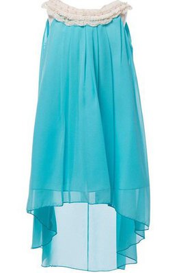 Robe de cortège enfant plissage manche nulle en chiffon a-ligne haut bas