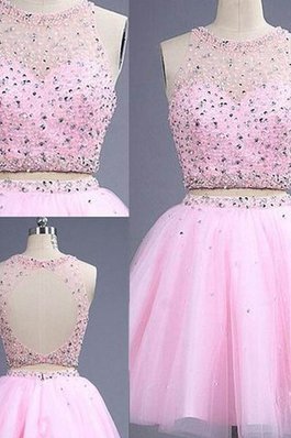 Perlenbesetztes Prinzessin A Linie Natürliche Taile Abiballkleid mit Schaufel Ausschnitt