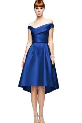 Ärmellos schulterfreier Ausschnitt V-Ausschnitt Satin A-Line knielanges Brautjungfernkleid